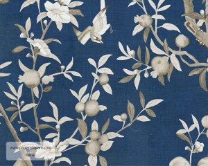 Chinoiserie en grisaille - Bleu de Chine - Papier peint