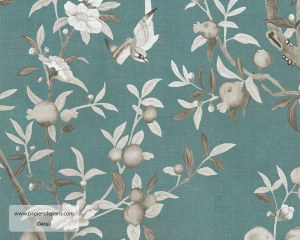 Chinoiserie en grisaille - Vert jade - Papier peint